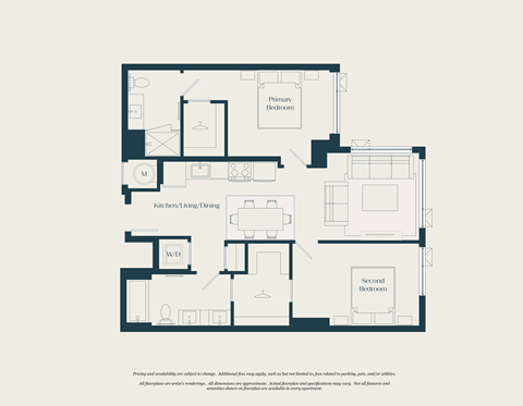Floor plan for 2 beds, 2 baths, 929 sqft